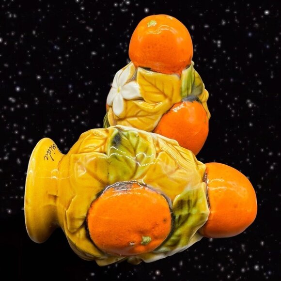 Ceramic Salt and Pepper Shaker Set 2 pcs Frutal Orange Florida Made In Japan 4”T - Picture 1 of 10